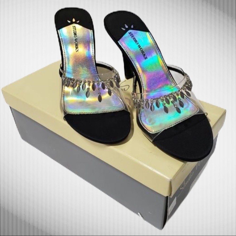 Studio Works Black Beaded “Vegas” Heels NIB
